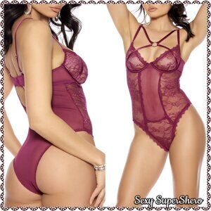 🆕🫚Sexy Spice Red Lingerie Teddy- Underwire, ring detail, lace mesh strappy